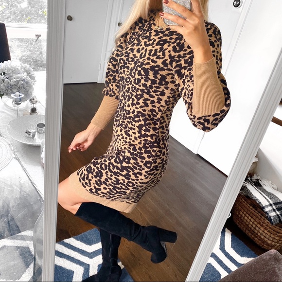 🐆 LOFT ANIMAL PRINT PUFF SLEEVE KNIT DRESS! - Picture 10 of 10